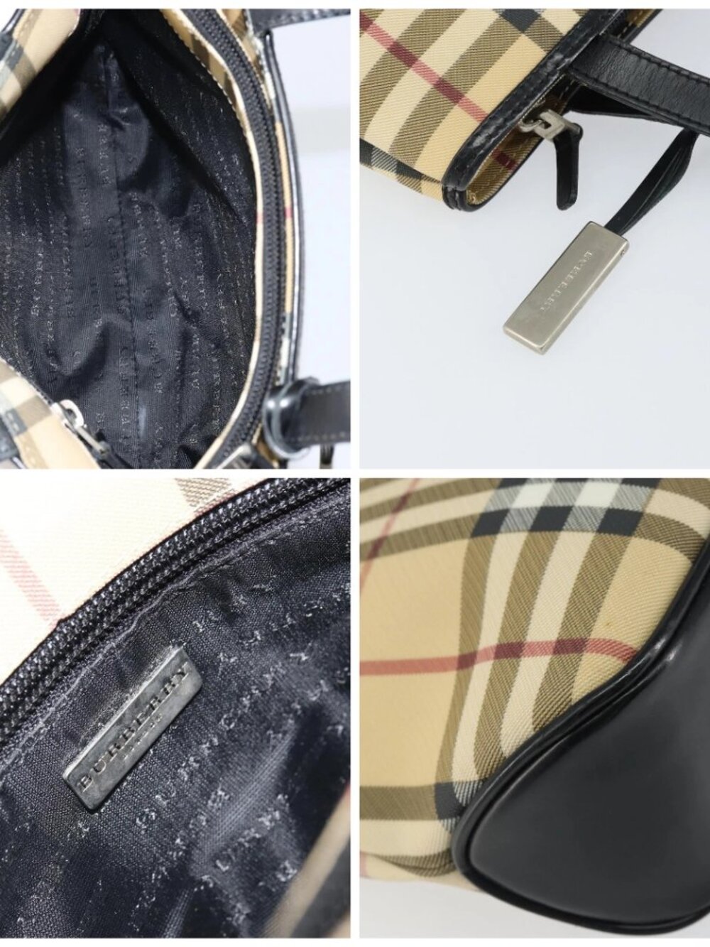 BURBERRY Nova Check Hand Bag PVC Beige Black Silver - Picture 13 of 15